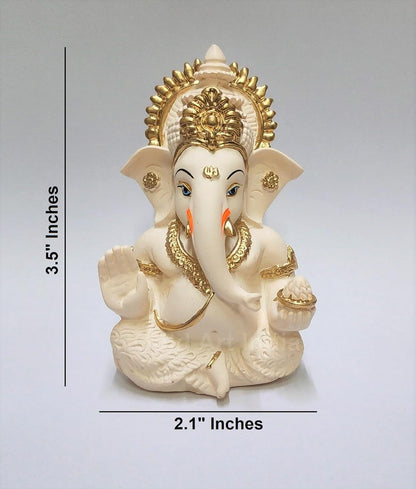 Gold Art India Peach Ivory Finish Ganesha Idol Car Dashboard IdolGanesha Murti Ganpati Idol for Home Decor Puja Lord Ganesh Statue Gift for Office Desk Puja Room Figurine 3.3" inches