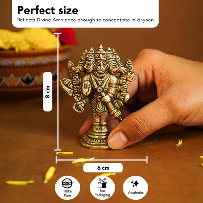 100% Pure Brass Panchmukhi Hanuman (Size: 8 cm) | Panchmukhi Hanuman Murti for Door Entrance | Panch Mukhi Hanuman Ji for Car Dashboard | Vastu Protection from Evil Eye