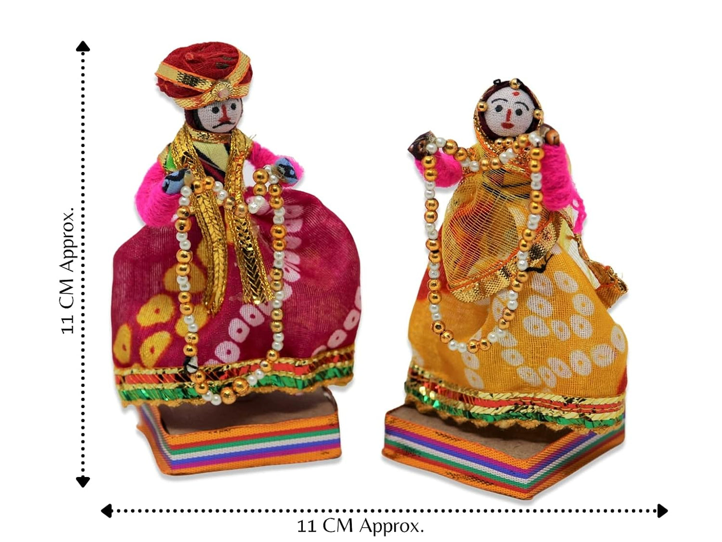 JH Gallery Handmade Recycled Rajasthani Dulha Dulhan Figurines for Home Decoration, Gifting Idol, Home Furnishing, Decorative Items for Living Room - Multicolour 11 x 11 cm (Doll Dulha Dulhan)