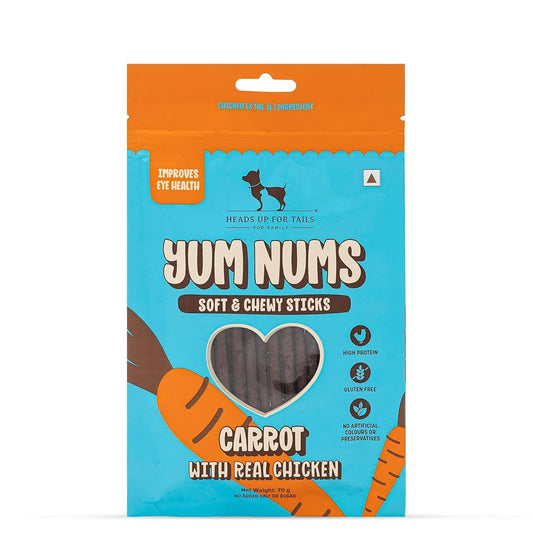 Yum Nums by HUFT Soft & Chewy Sticks - 70gm | Carrot with Chicken | Dog & Puppy Treats | Training Treats for Small & Adult Dogs | High-Protein, Soft & Tasty Snacks