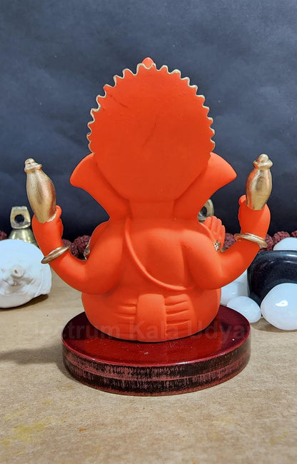 Handcrafted Poly Resin Ganesha Statue with Base - Perfect for Car Dashboard, Office Desk, Shelves, and Home Decor - Ideal Housewarming Gift! (4HandOrangeTerracottaMDf)