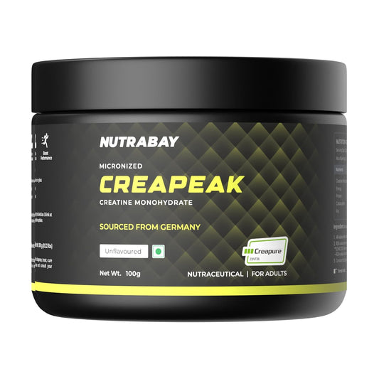 Nutrabay Creapeak supplement container on a white background