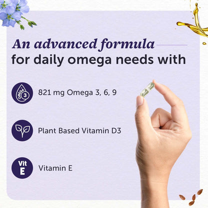 Neuherbs Flaxseed Oil Omega 3 6 9 Capsules 1000mg For Men & Women | Cold Pressed Flaxseed Oil Veg Omega-3 Supplement With Vitamin D3 & E | Supports Heart, Joint & Skin Health - 60 Softgels