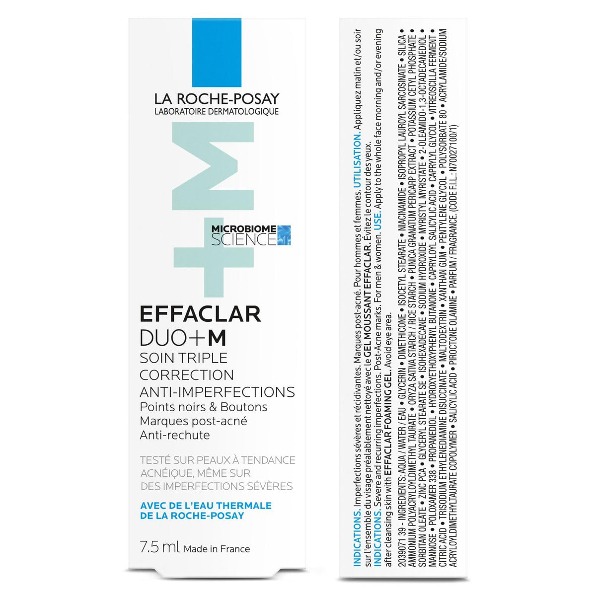 La Roche-Posay Effaclar Duo + M skincare product packaging on a white background