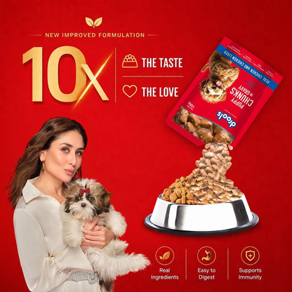 Drools Puppy Wet Dog Food 0.9kg (150g x 6 Packs) | Real Chicken & Chicken Liver Chunks in Gravy | Better Digestibility & Overall Health | Supports Healthy Skin & Coat | Maintains Joint Health