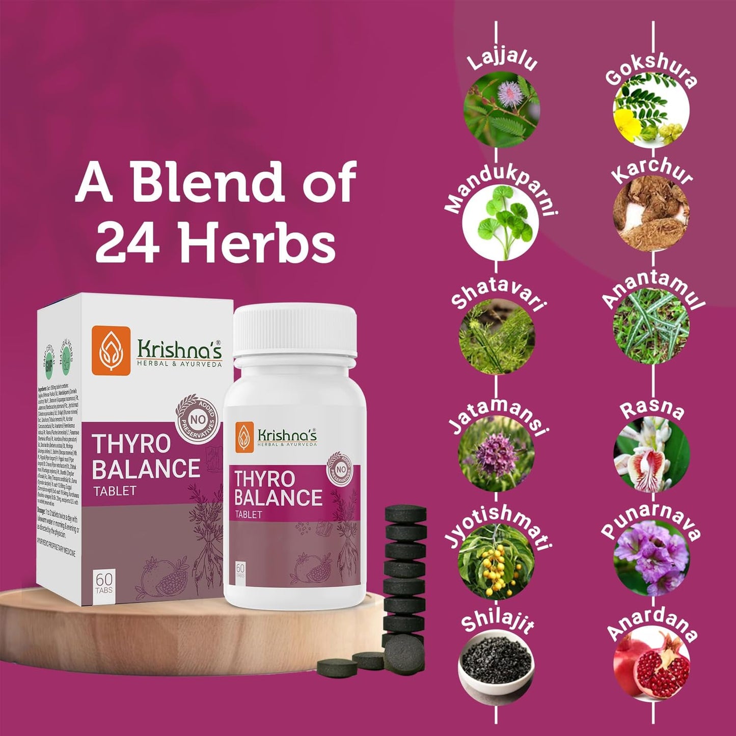 Krishna's Thyro Balance Tablets – Herbal & Non-GMO Formula - 60 Tablet (Pack of 1)