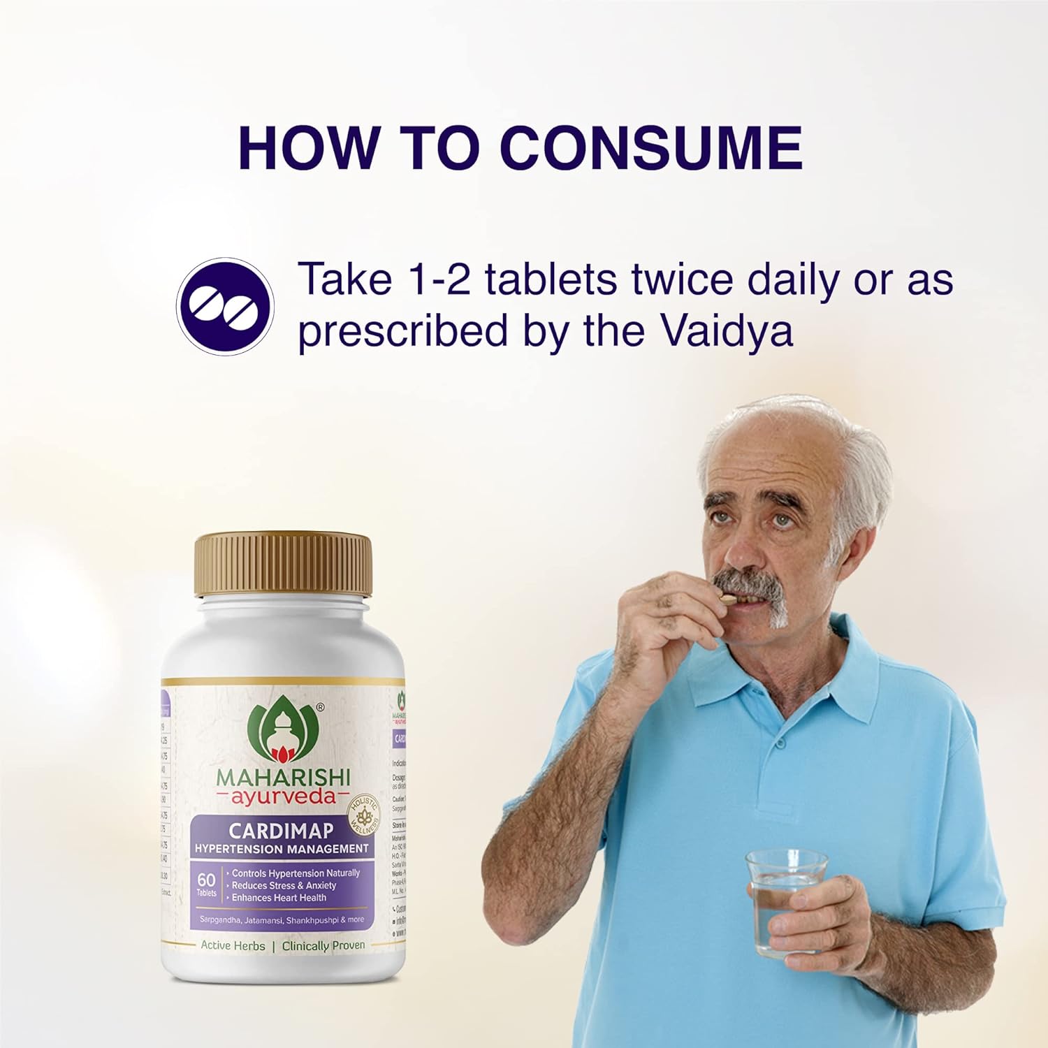 Zephivo Maharishi Ayurveda Cardimap | Helps Normalises Blood Pressure Naturally | Unique Formulation | Synergy of 5 Herbs | 30 days Pack (60 Tablets)

