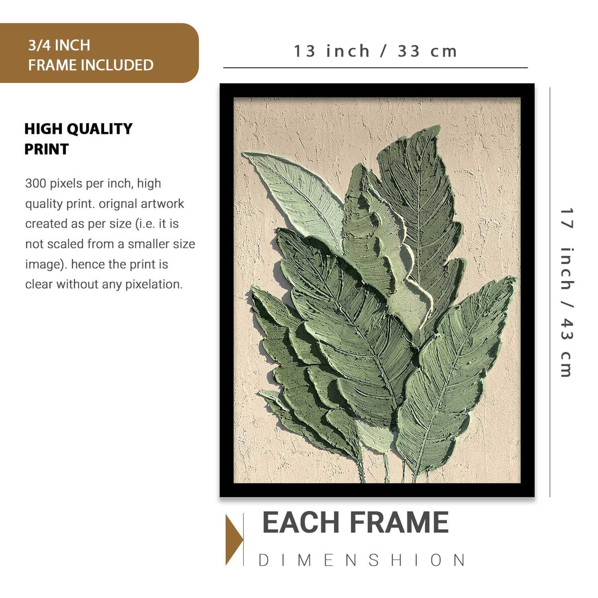 Floral Art leaf Wall Painting Home Decoration With Frame For Living Room Bed Room Hotel Wall Decor Digital Reprint Engineered Wood (13X17 INCH)