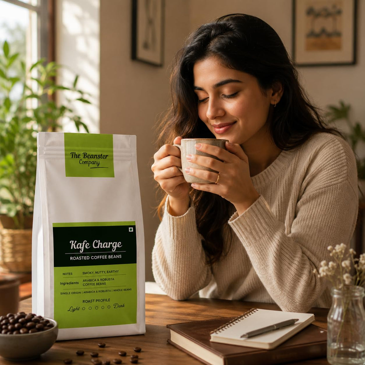 Beanster Kafe Charge Whole Roasted Coffee Beans, Medium Dark Roast