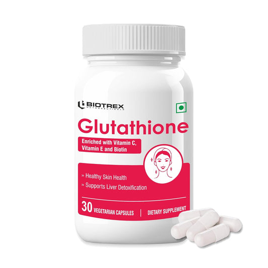 Biotrex Nutraceuticals Glutathione With Vitamin C & E, Biotin, Grape Seed Extract, Alpha Lipoic Acid, L-Lysine For Healthy Skin Health, Antioxidant Supplement - 30 Vegetarian Capsules