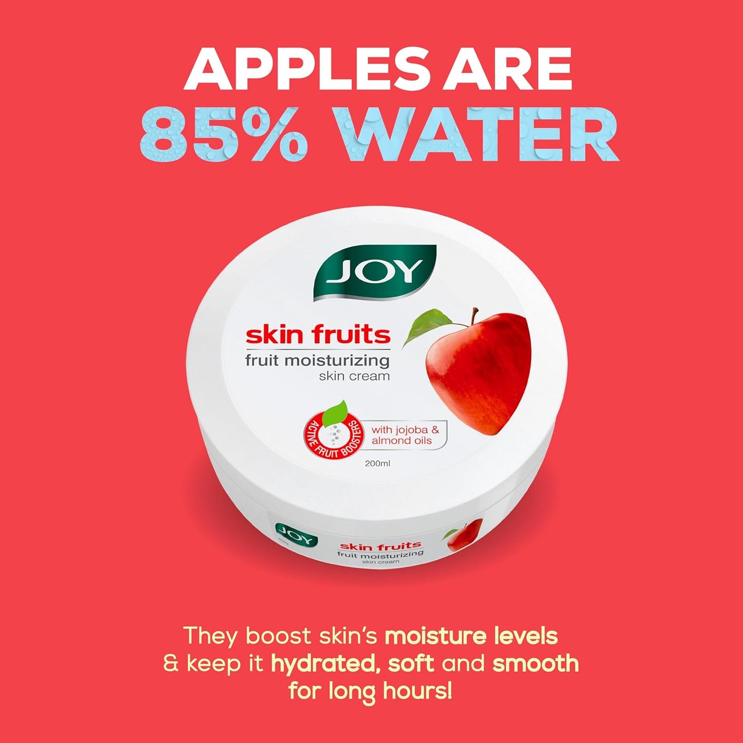 Joy Skin Fruits Moisturizer for Dry Skin (200ml), Cold Cream for Winters, With Apple, Jojoba & Almond Oil | Quick Absorbing & Non Sticky Moisturizer for Face, Hands & Body | For Healthy, Soft & Glowing Skin