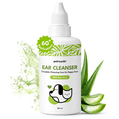 Petroyale Ear Cleanser for Dogs and Cats | Effective & Gentle Formula | Remove Dirt, Excess Wax, Mites | Improves Hearing | Relives Itching | Dog Ear Cleaner Solution with Tris EDTA Buffer - 100ml