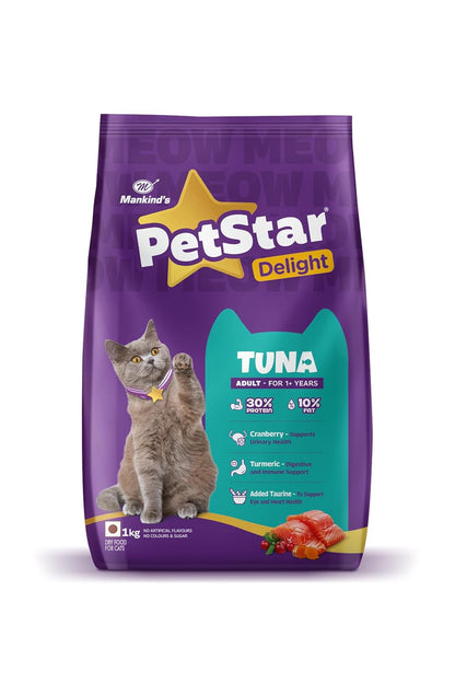 Mankind PetStar Adult Cat Food – Tuna Flavour (1 Kg) | Complete & Balanced Nutrition with Taurine for Urinary, Digestive & Heart Health