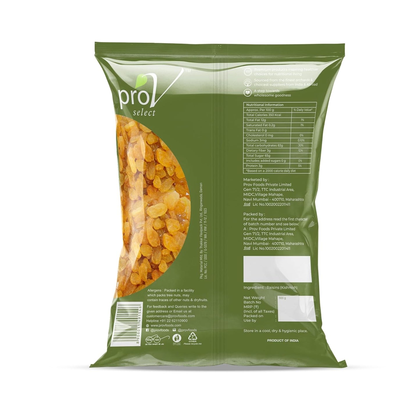 ProV Select - Indian Raisin 500 gm | Value Pack| Dryfruits- Indian Kishmish | Rich In Nutiritons| No added Preservatives | Rich In Iron| Healthy Sweet & Tasty [Packaging might Vary]