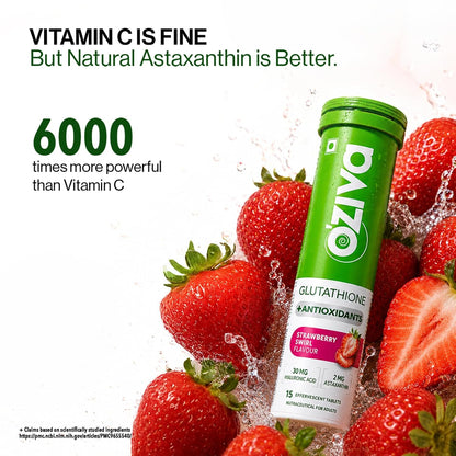 OZiva Bioactive Glutathione Tablets, Skin Glow, Strawberry Swirl 15 Tabs Effervescent Tablets | L-Glutathione| Hyaluronic Acid | Lycopene| Vitamin C For Skin Glow & Anti-Pigmentation