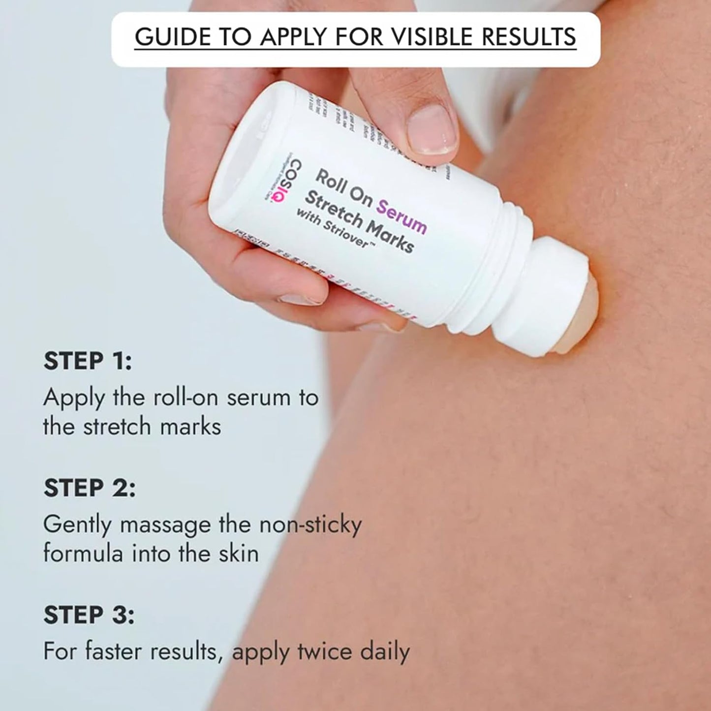 Cos-IQ Stretch Marks Removal Roll-On Serum with Striover | Scar Removal | Uneven Skin Tone | All Skin Types | 40ml