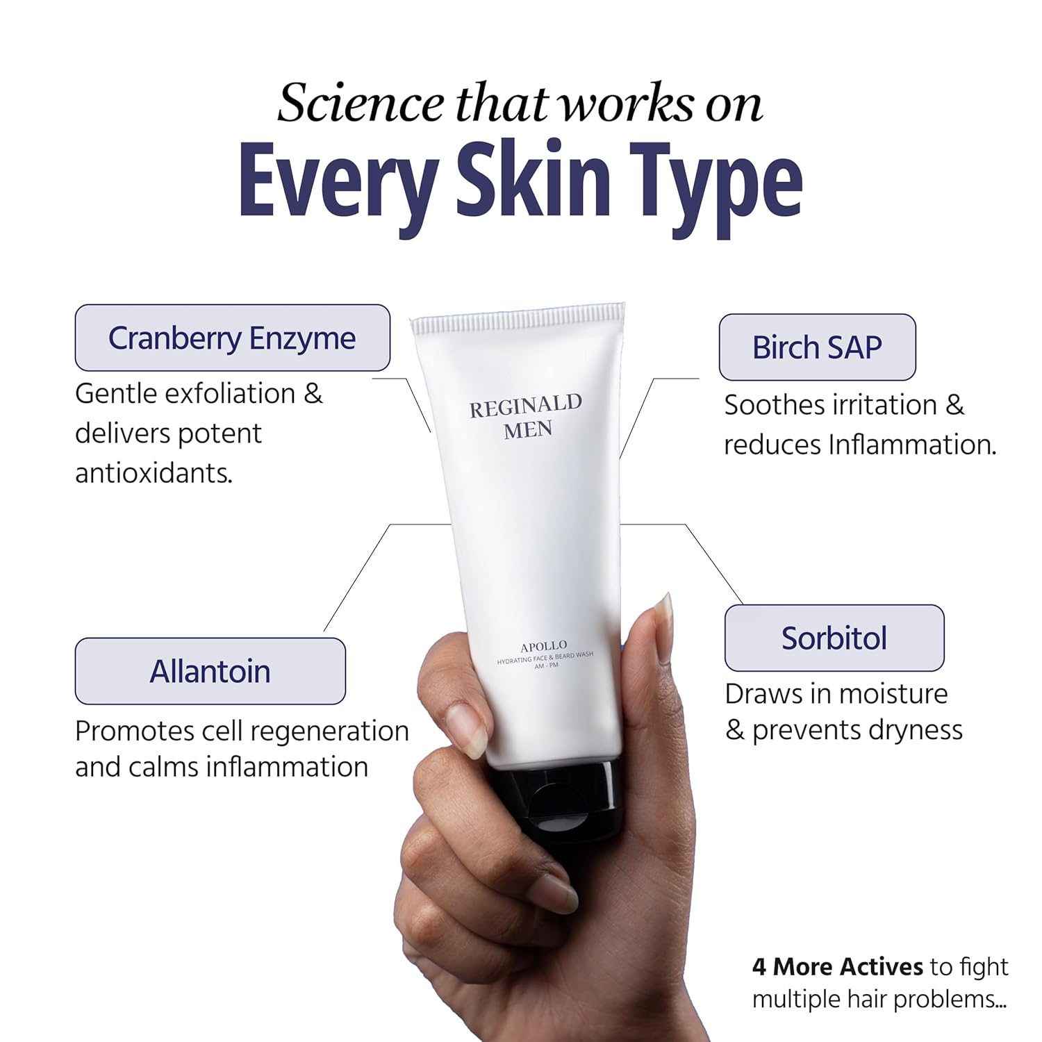 Skincare product with ingredients listed on a white background