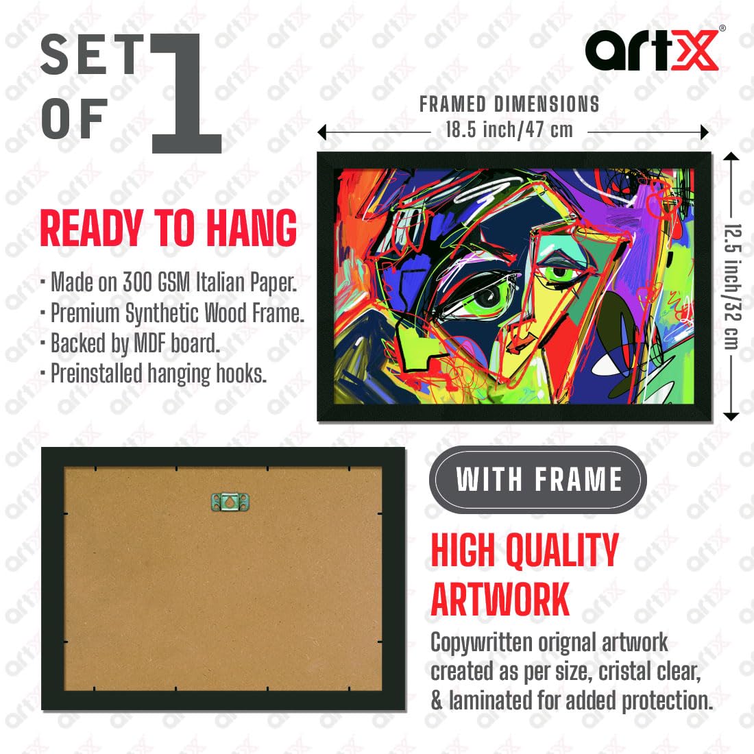 Abstract Faces Wall Decor Paintings with Frame for Home Decoration - Painting for Living Room - Framed Painting for Wall Decoration, 12.0 X 18.0 inches, Set Of 1