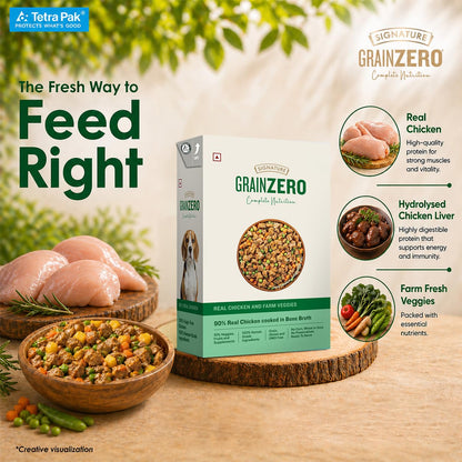 Grain Zero Dog Fresh Food Tetra Pak Real Chicken & Vegetables, for Adult & Puppy, 350g | Supports Joint & Health | Immune System | Anti Inflammatory Properties | Ready to Serve | One Pack One Meal