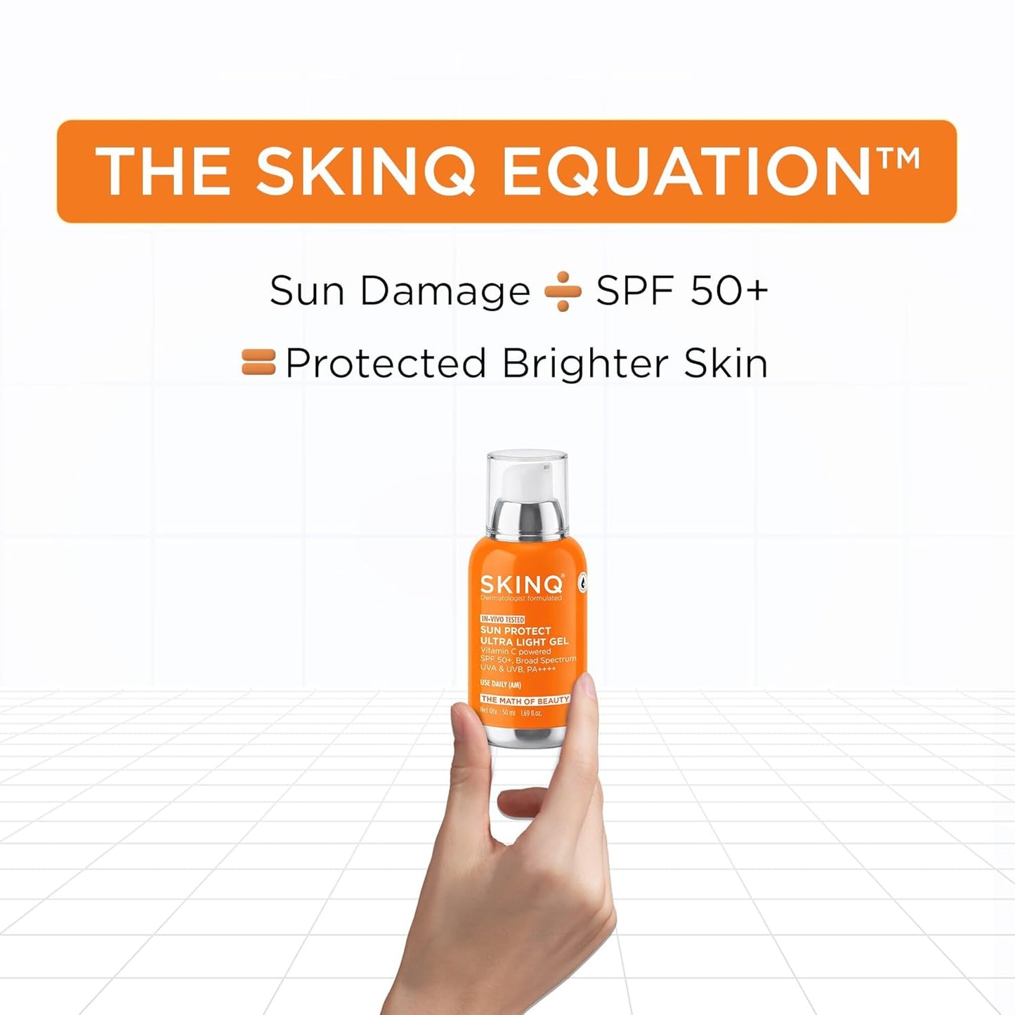 SKINQ Sun Protect Ultra Light Gel Sunscreen SPF 50+ PA++++ with Vitamin C | In-Vivo Tested | Zero White Cast | Lightweight, Non-Greasy | For Dry & Sensitive Skin | Dermat Formulated | 50ml