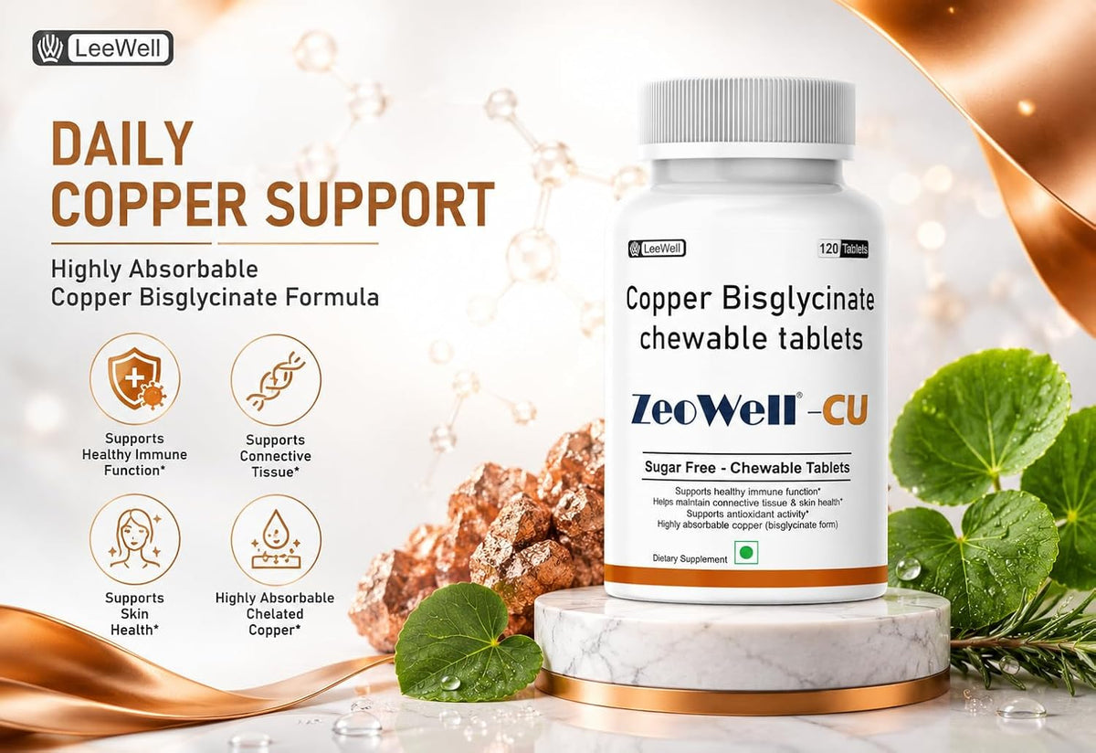 ZEOWELL CU (LeeWell) Copper Bisglycinate Supplement, 120 Tablets