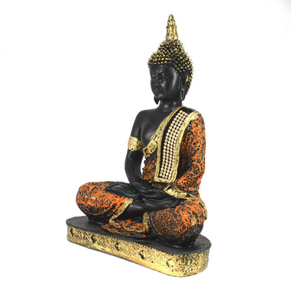 eCraftIndia Orange Black Resin Meditating Buddha Statue | Lord Buddha Statue for Home Decor Living Room Office | Buddha Showpiece | Buddha Idol Gift for Diwali Buddha Purnima Birthday Housewarming