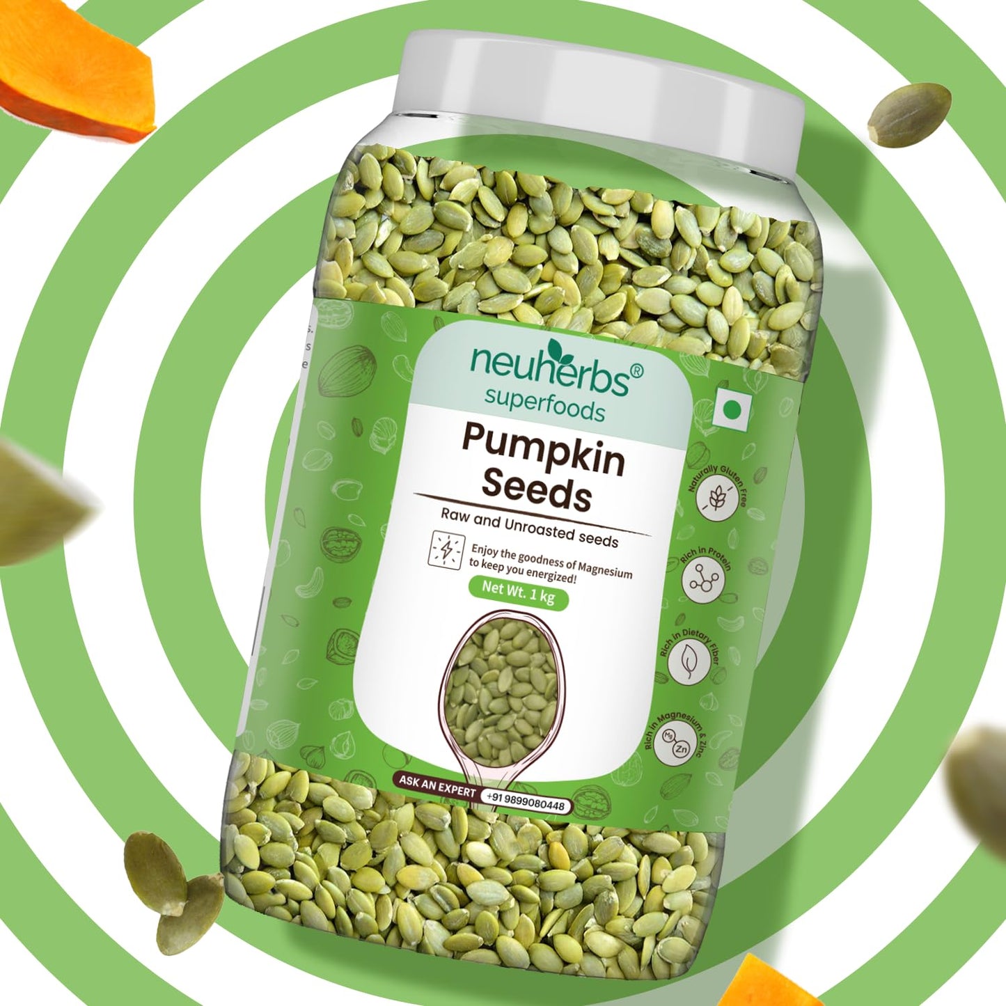 Neuherbs Raw Unroasted Pumpkin Seeds For Immunity Booster | Superfood Seeds For Eating | Fibre Rich Dry Seeds - 1 kg