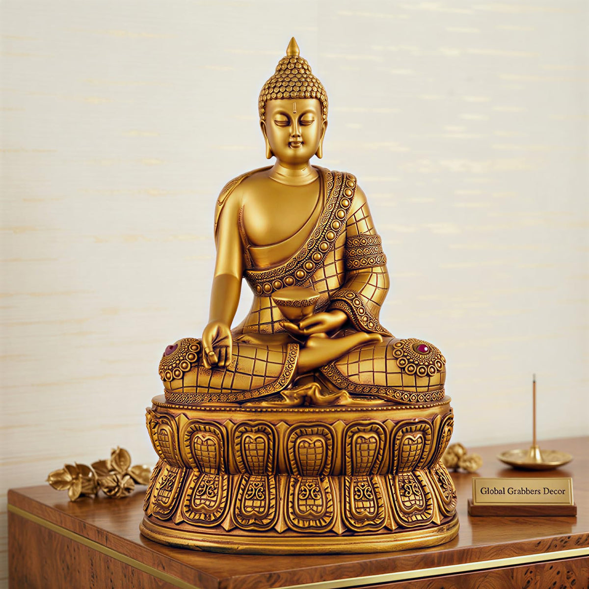 Buddha Statue Showpiece Idol Home Decor Items for Living Room and Gifts (Golden 4)