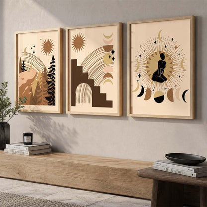 Boho Art Home Decoration Painting Paintings With Frame For Living Room Bed Room Hotel Wall Decor Digital Reprint Set of 3 (13X17 inch)