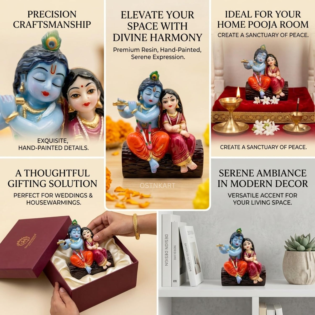 Radha Krishna Idol for Car Dashboard – 3.15 Inch Multicolour Polyresin Statue | Spiritual Showpiece for Home, Office & Temple | Decorative Gift for Housewarming, Diwali & Birthday