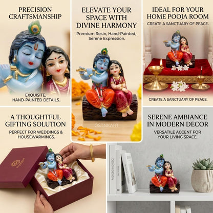 Radha Krishna Idol for Car Dashboard – 3.15 Inch Multicolour Polyresin Statue | Spiritual Showpiece for Home, Office & Temple | Decorative Gift for Housewarming, Diwali & Birthday