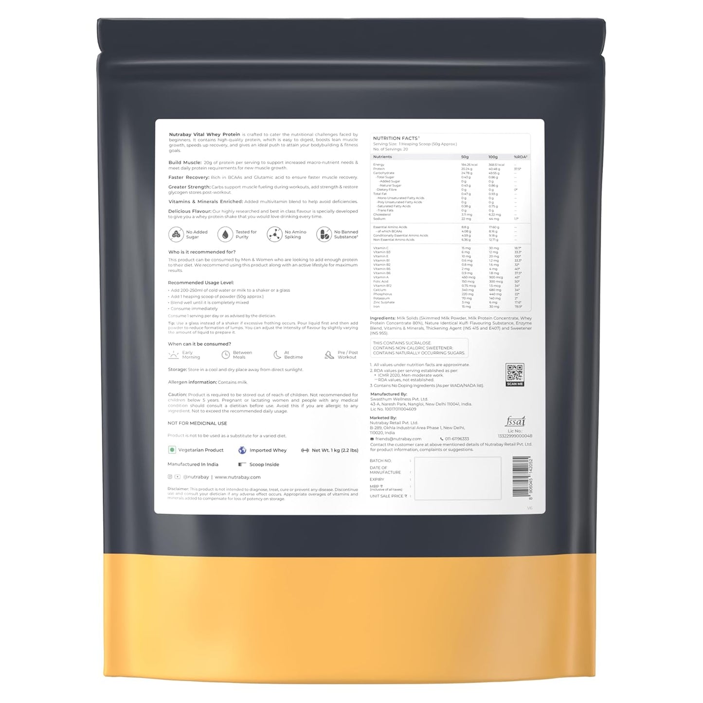 Product packaging with a dark gray top and yellow bottom, featuring text on a white background.