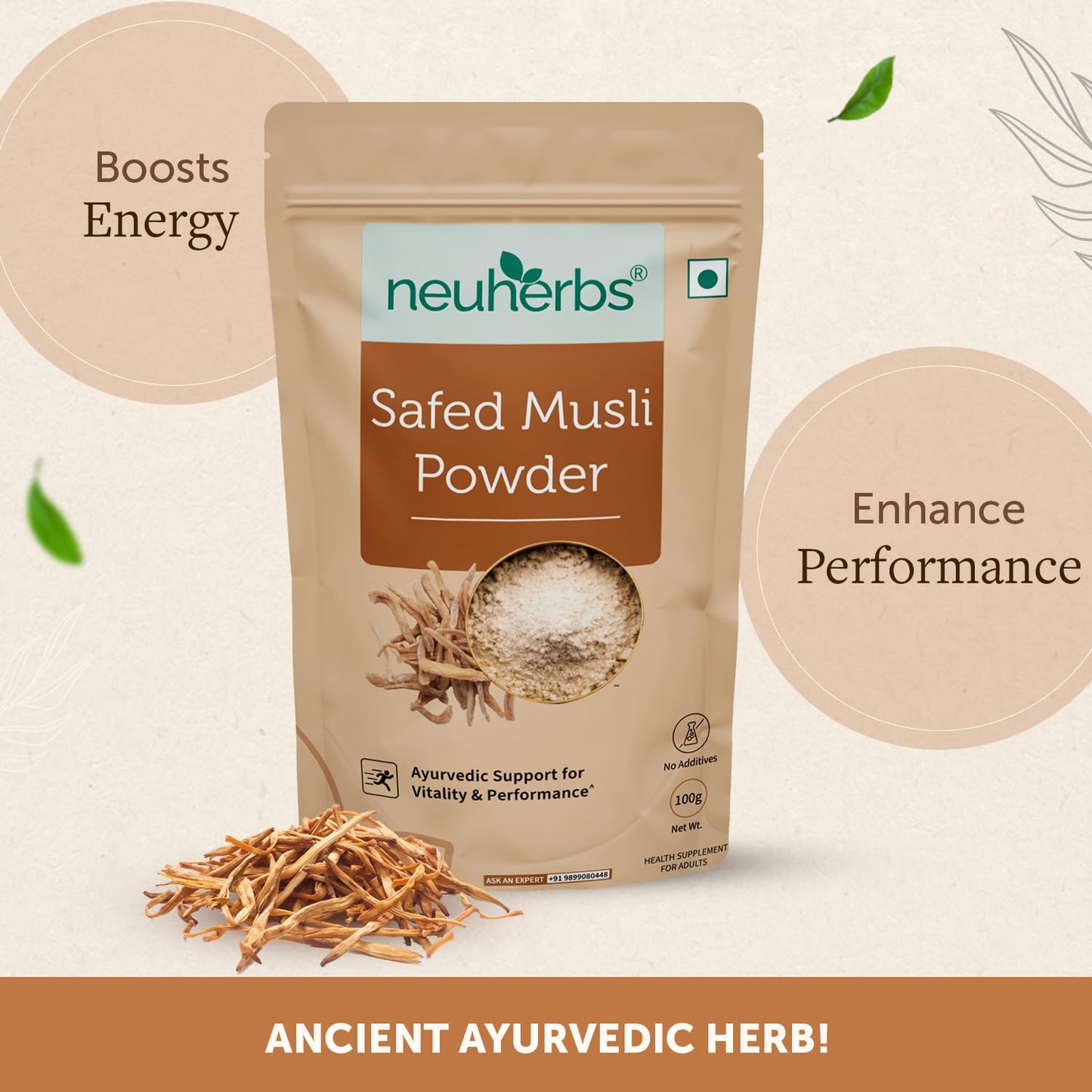 Neuherbs Safed Musli Root Powder - 100 GM | Ayurvedic Support for Vitality & Performance | Herbal Supplement | Support Strength & Stamina Booster