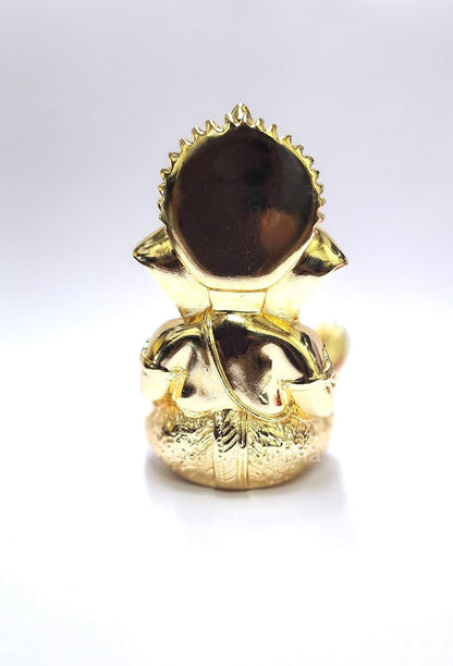Gold Art India Mukut Ganesha Gold Plated l Ganesh Idol for Car Dashboard | Ganapati Murti for Home Decor | Vinayaka Statute for Puja & Gift 3.2" (GOLDPLATEDMUKUT)