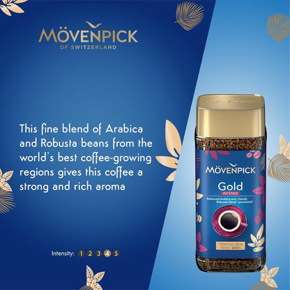 Movenpick Gold Intense Imported Instant Coffee - Classic Instant Powder, With Rich Aroma, Arabica & Robusta Blend, Strong Freeze Dried, Premium Pure Roasted, High Caffeine, Weight 100g