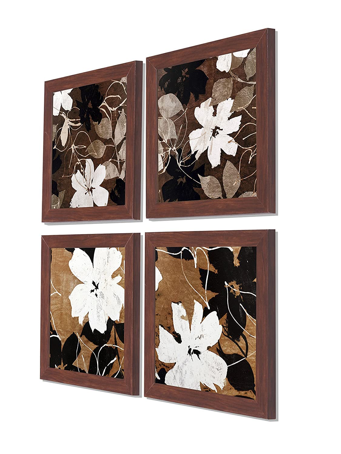 Flower Wall Art Paintings for living room, Botanical floral Framed painting, set of 4, 9x9 Inch