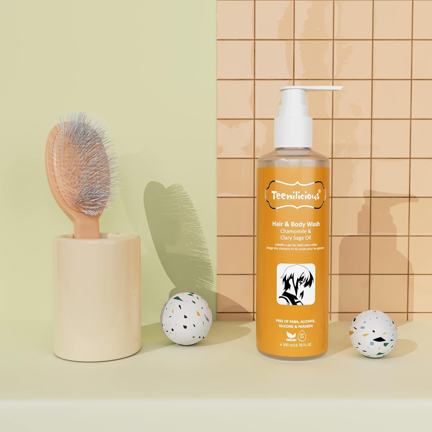 Teenilicious Hair & Body Wash With Chamomile & Clary Sage Oil | Body Wash For Men & Women | Free From Alcohol, Silicones, Paraben & Sulphates | All Skin & Hair Type - 200ml