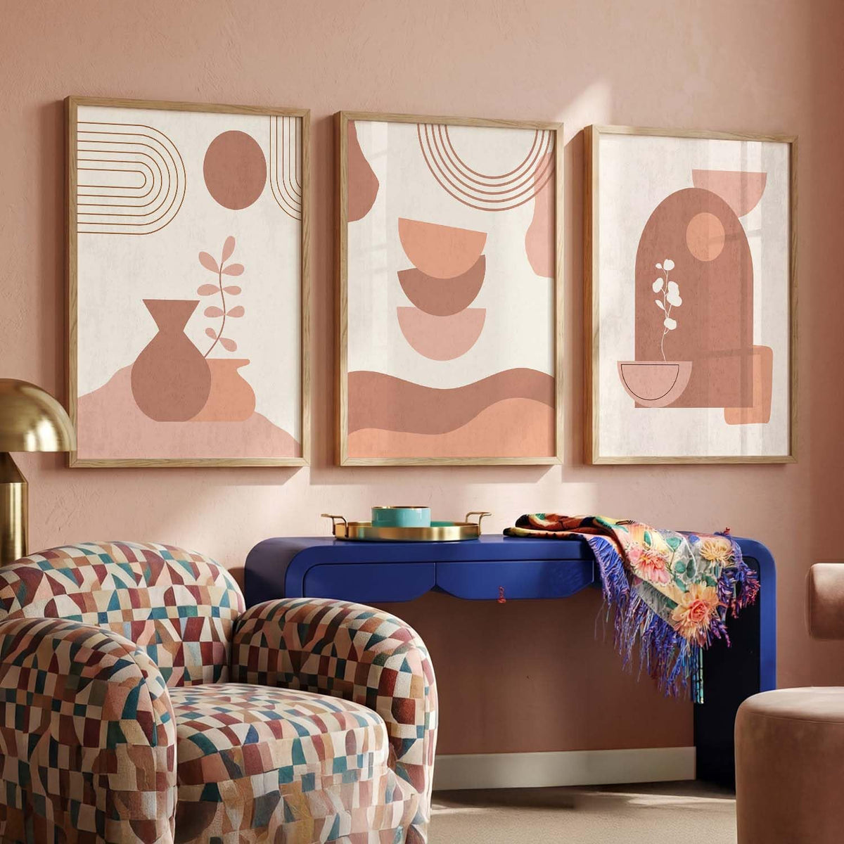 Boho Art Home Decoration Modern Paintings With Frame For Living Room Bed Room Hotel Wall Decor Digital Reprint Set of 3 (13x17 inch)