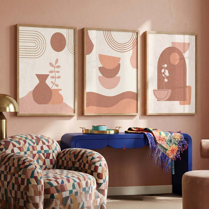 Boho Art Home Decoration Modern Paintings With Frame For Living Room Bed Room Hotel Wall Decor Digital Reprint Set of 3 (13x17 inch)