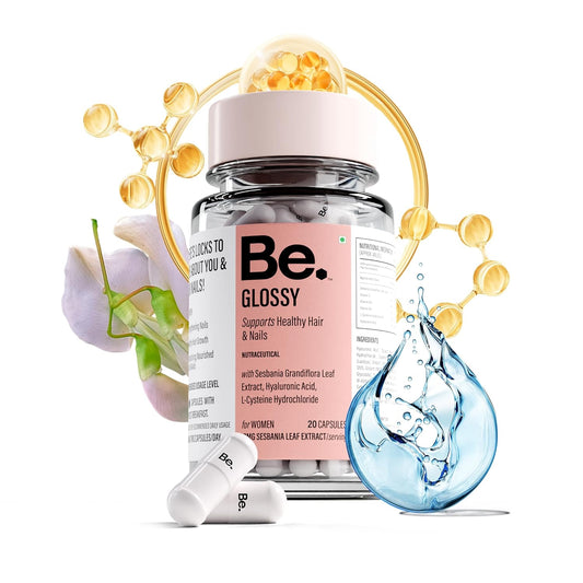 Be. Glossy Hair & Nail Strength Supplement | L-Cysteine, Hyaluronic Acid & Vitamin E for Stronger Hair, Reduced Breakage & Healthy Nails | Travel Pack | 20 Veg Capsules