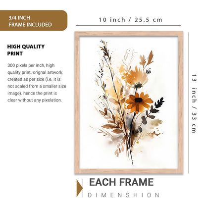 Home Decor Floral Painting Decorative Modern Wall Art poster With Frame For Living Room Bed Room Hotel Wall Decor Digital Reprint Set of 3 (10X13 inch)
