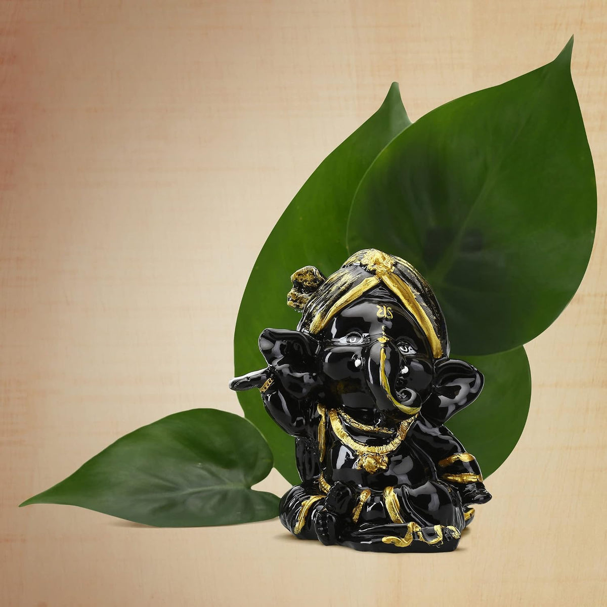 Black & Gold Ganesha Idol for Car Dashboard | Small Decorative Ganpati Statue for Home, Office & Temple | Lord Ganesha Showpiece for Gift & Spiritual Décor