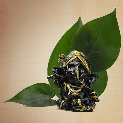 Black & Gold Ganesha Idol for Car Dashboard | Small Decorative Ganpati Statue for Home, Office & Temple | Lord Ganesha Showpiece for Gift & Spiritual Décor
