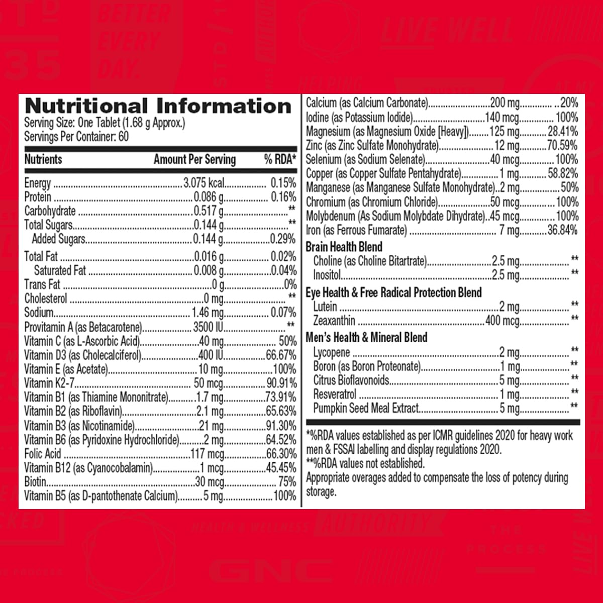 Zephivo GNC Mega Men One Daily Multivitamin | 60 Tablets | 32 Premium Ingredients | Promotes Men's Well-Being | Supports Muscle Function | Boosts Immunity | Improves Memory & Focus | Formulated In USA
