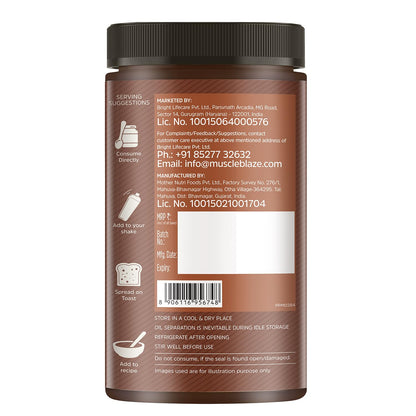 MuscleBlaze High Protein Peanut Butter With Pea Protein & Whey Protein Concentrate, Crunchy, 203 G Protein, Dark Chocolate Spread, 750 Gram