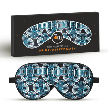 Friends of Meditation 100% Mulberry Silk Eye Mask, Super Smooth Sleep Mask and Blind Fold (Blue Floral)