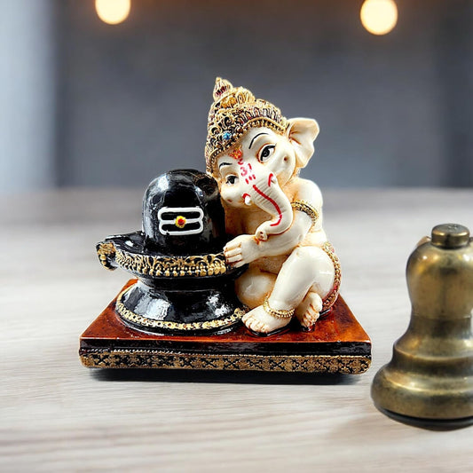Ganesha Idol for Car Dashboard I Ganesh ji ki Murti in Shivling Pooja Pose I Cute Ganesha Showpiece for Home Decor,Gift,Office (Multicolor)