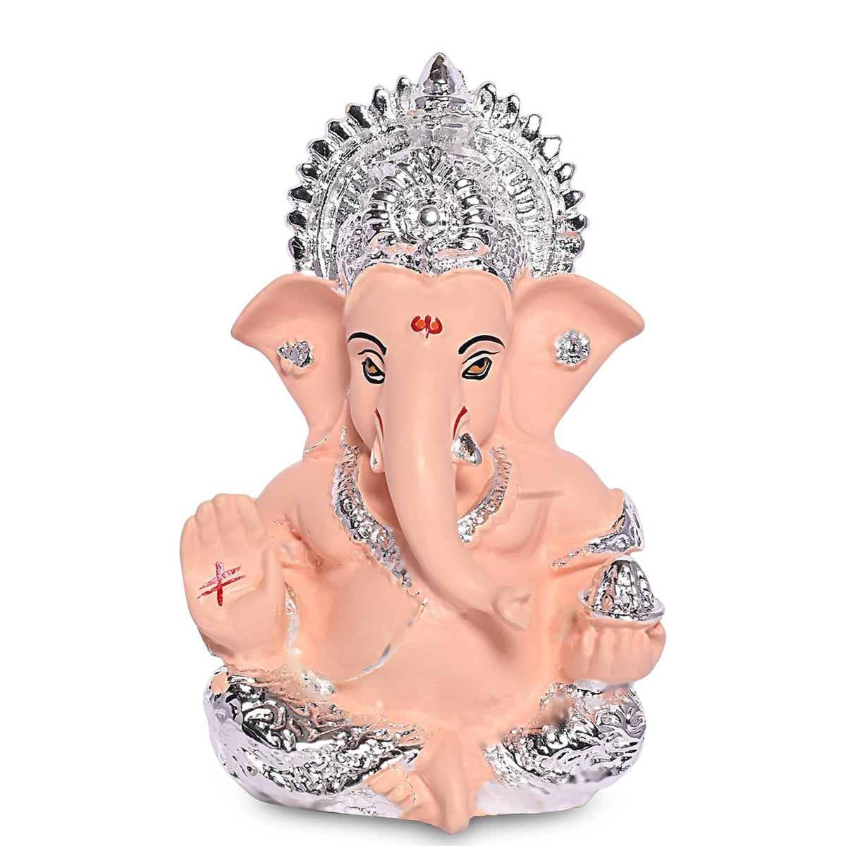 999 Silver Plated Ganesha Idol for Home Decor Puja |God Ganesh Idol for Office Desk and Puja Room |Ganpati for Gift Home Office Table Shelves Gifting 3.5 inches (8.89 x 5.08 cm) (Peach)