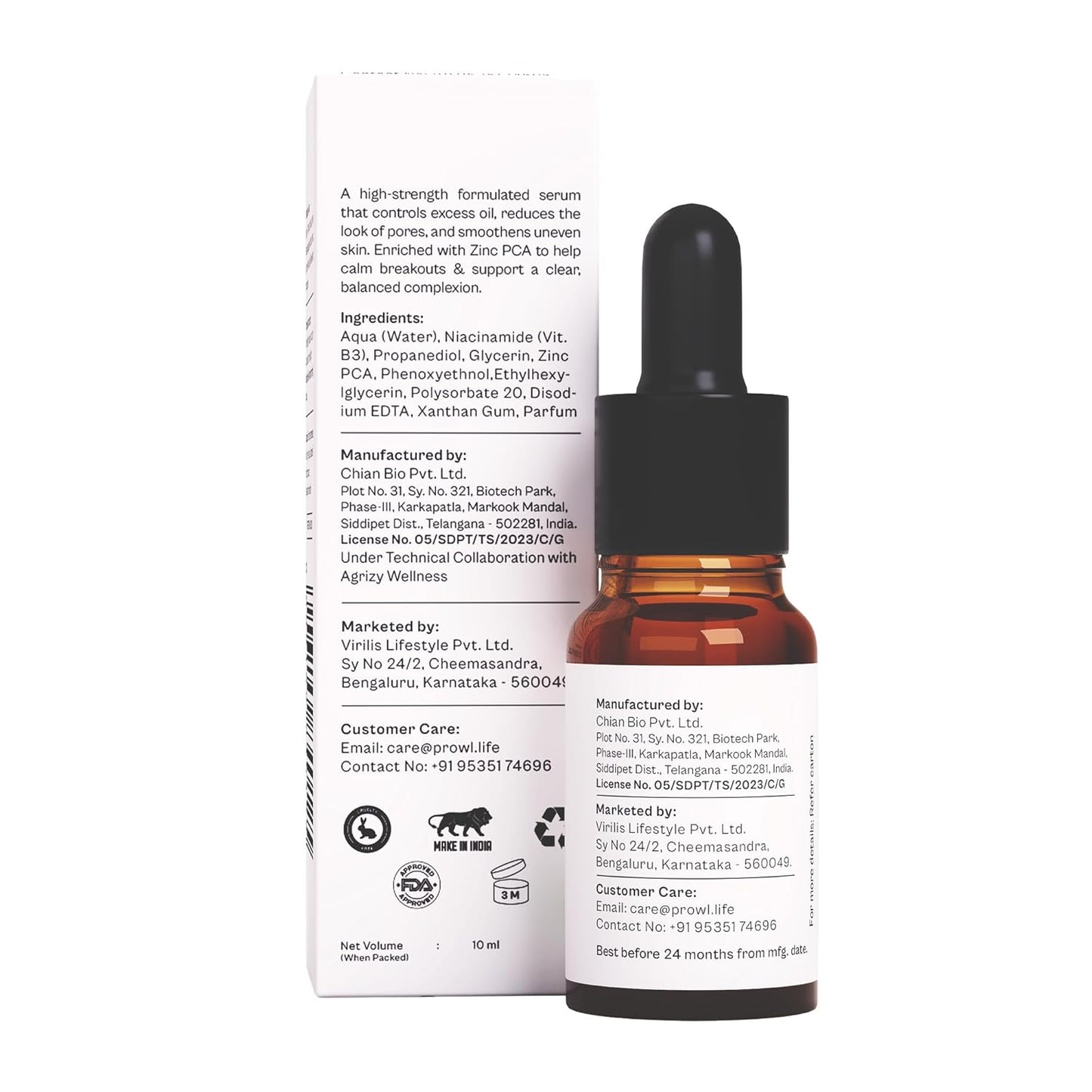 PROWL by Tiger Shroff 10% Niacinamide Serum with 2% Zinc PCA for Oily & Acne Prone Skin | Reduces Dark Spots, Pigmentation & Controls Oil for Men | Face Care Serums for All Combination Skin | 10ml