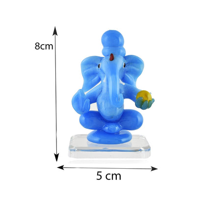 Glass Ganesh Idol for Car Dash Board (Blue, 8.5cm x 5 cm)